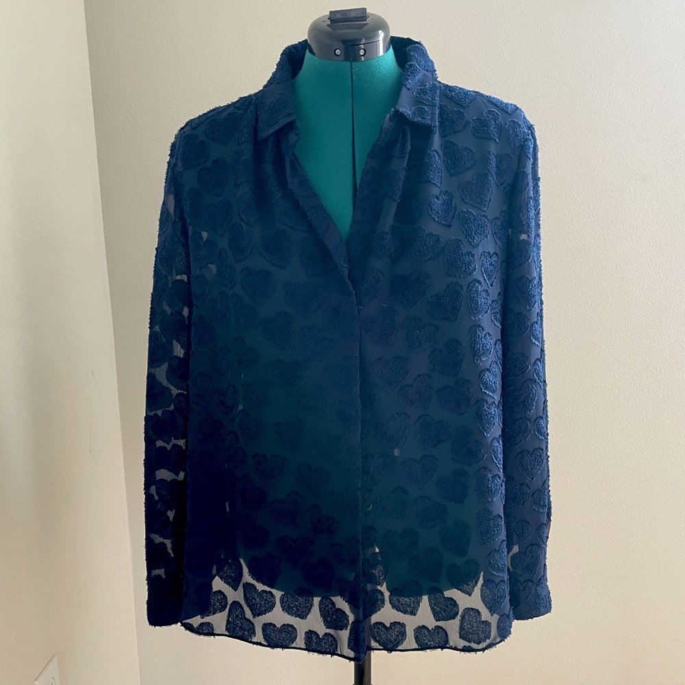 Nic + Zoe Sheer Navy Heart Blouse - XL